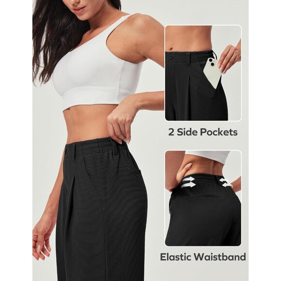 Womens Stretchy Wide Leg Work Pants Pull On Business Casual Dress Slacks - Picture 3 of 5